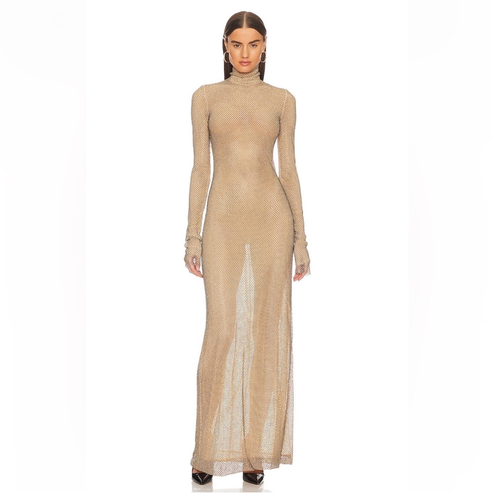 Laquan smith Gold Mockneck Column Gown